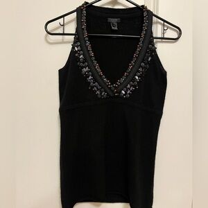 J. Crew  Black Cashmere Halter Tank Top Adorned with Beads Women's  size XS